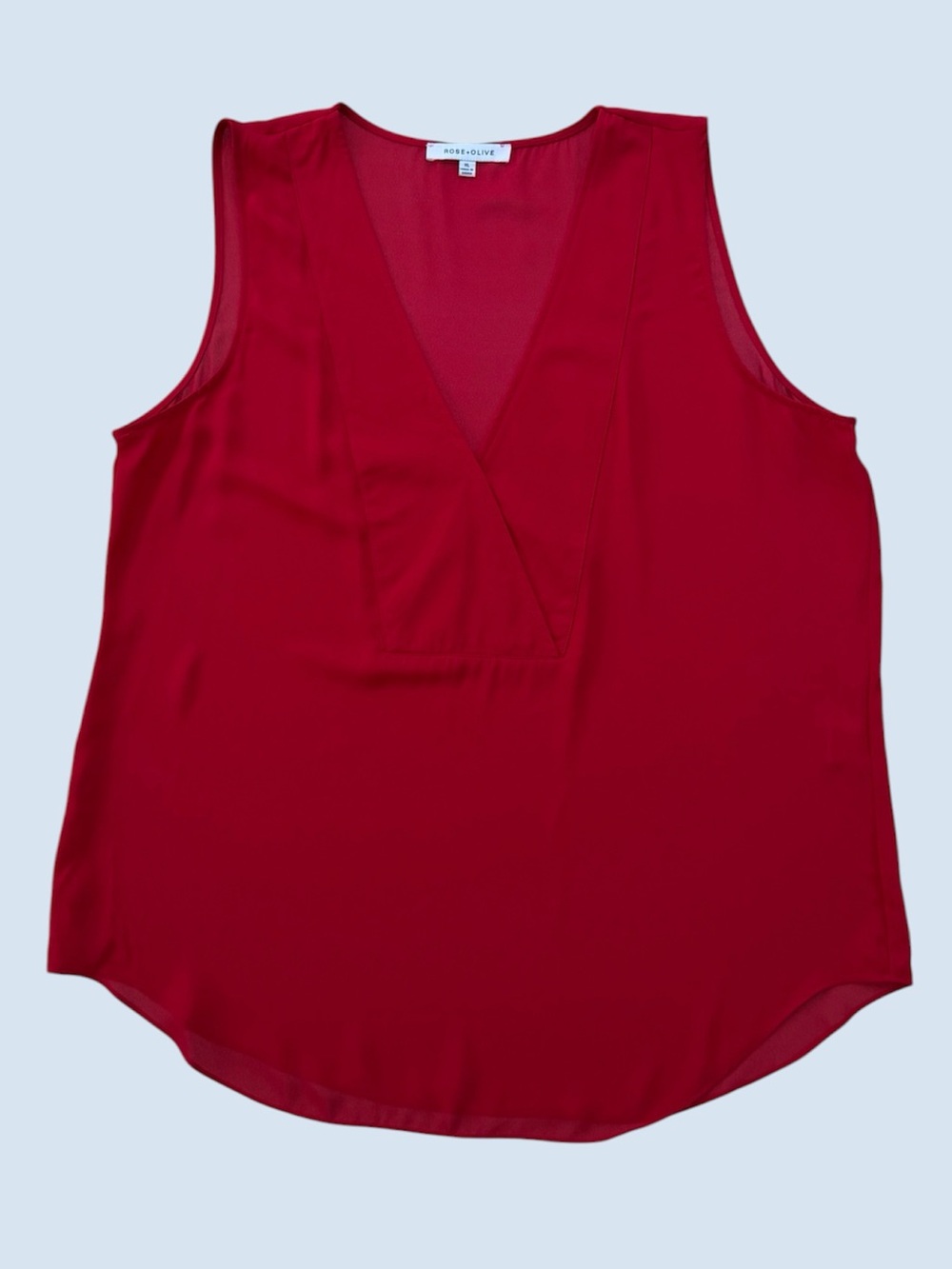 Rose + Olive Red Feminine Flowy Semi-Sheer Sleeveless V-Neck Blouse ~ Women’s XL